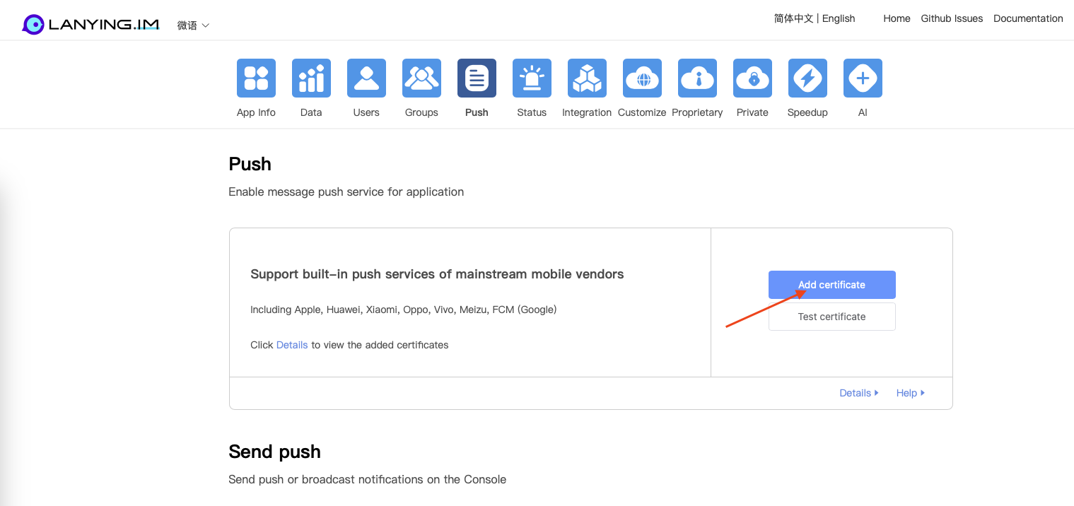 Add Push certificate